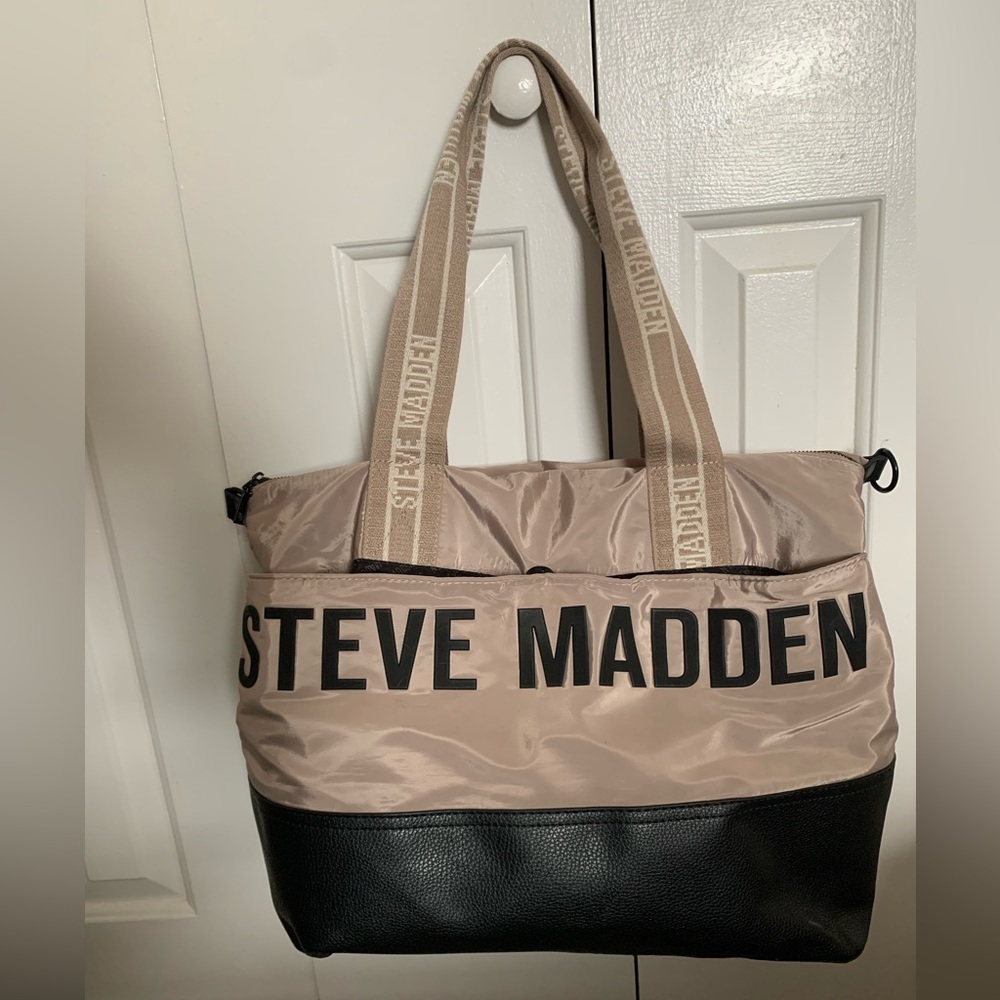 Steve Madden Beige and Black Duffel Bag